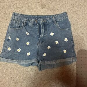 Daisy Print Jean Shorts